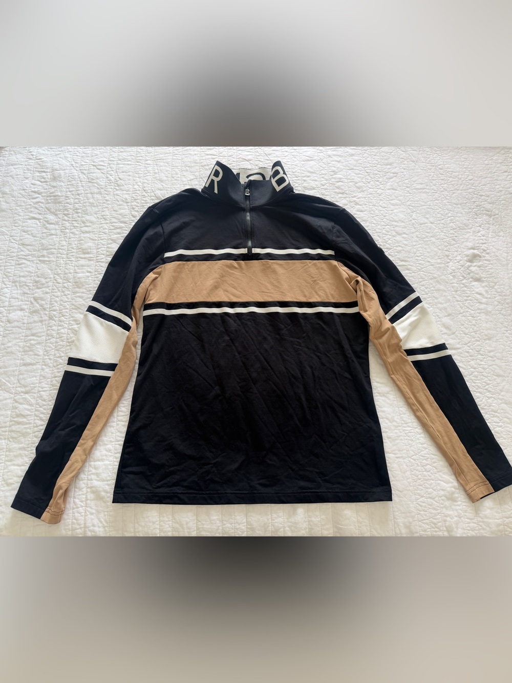 Men's Bogner Black and Tan Striped Quarter-Zip Base Layer
